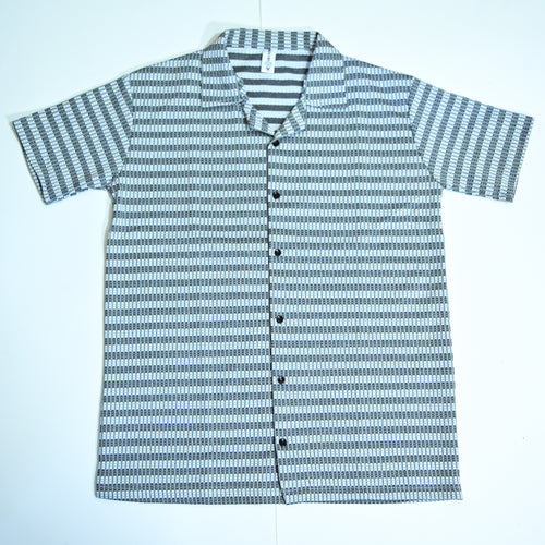 Black & Grey Textured Knit Camp Collar Shirt | Boxy fit