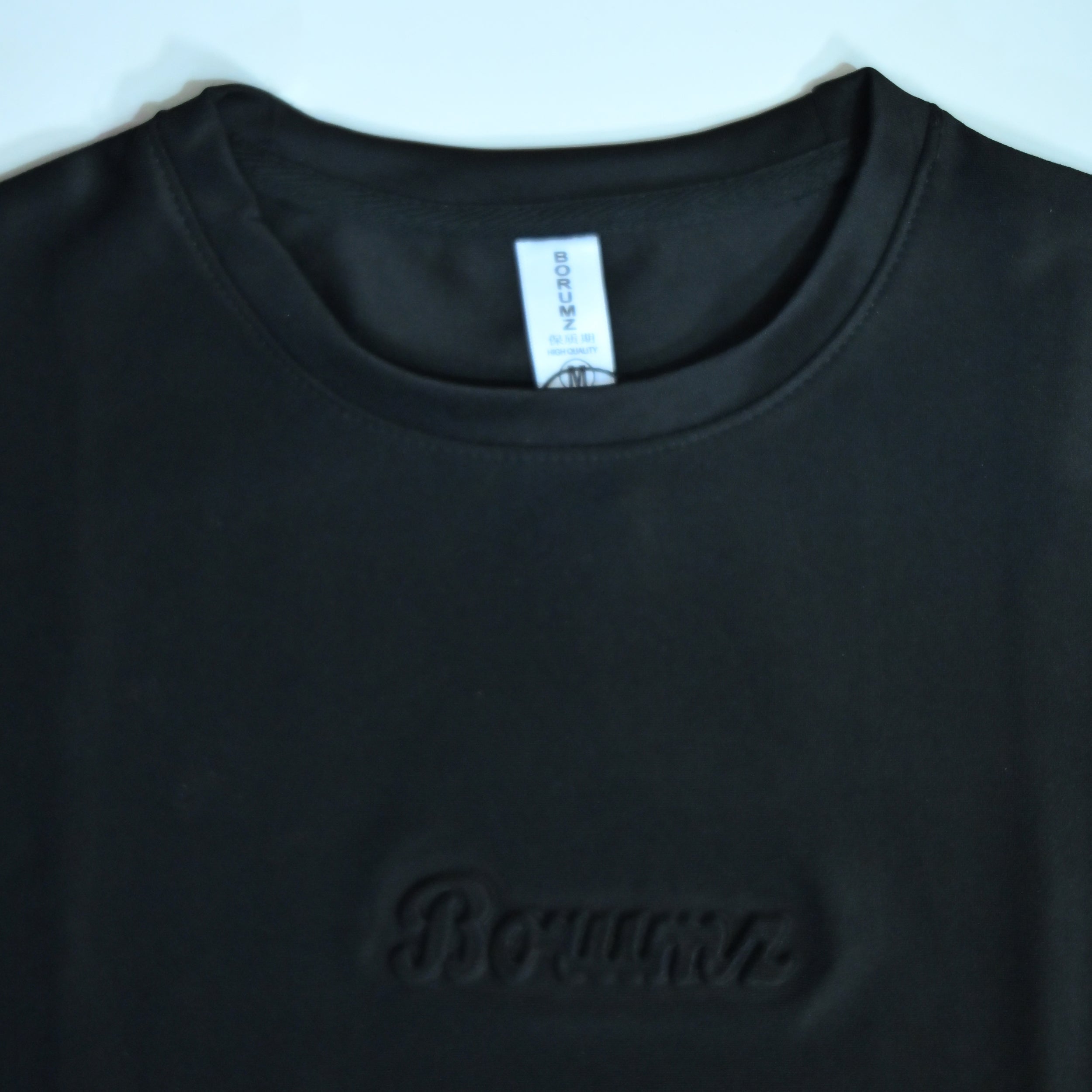 Unisex Embossed Logo Crew Neck T-Shirt - Jet Black