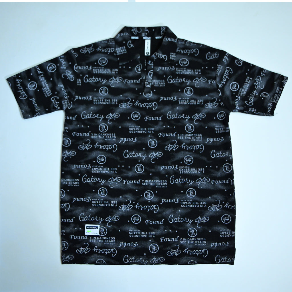 Black Typography Print Polo Shirt | Graphic Polo