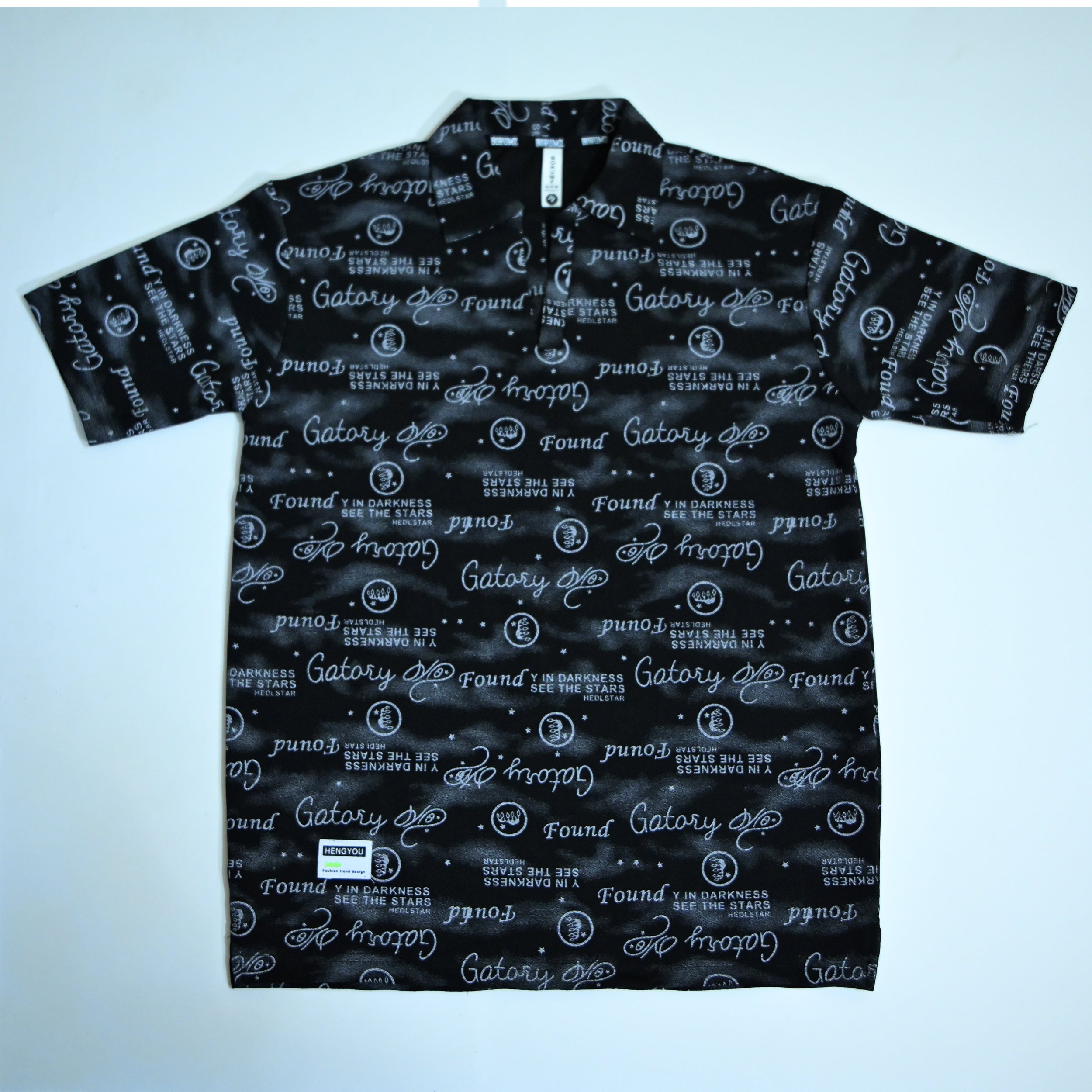 Black Typography Print Polo Shirt | Graphic Polo