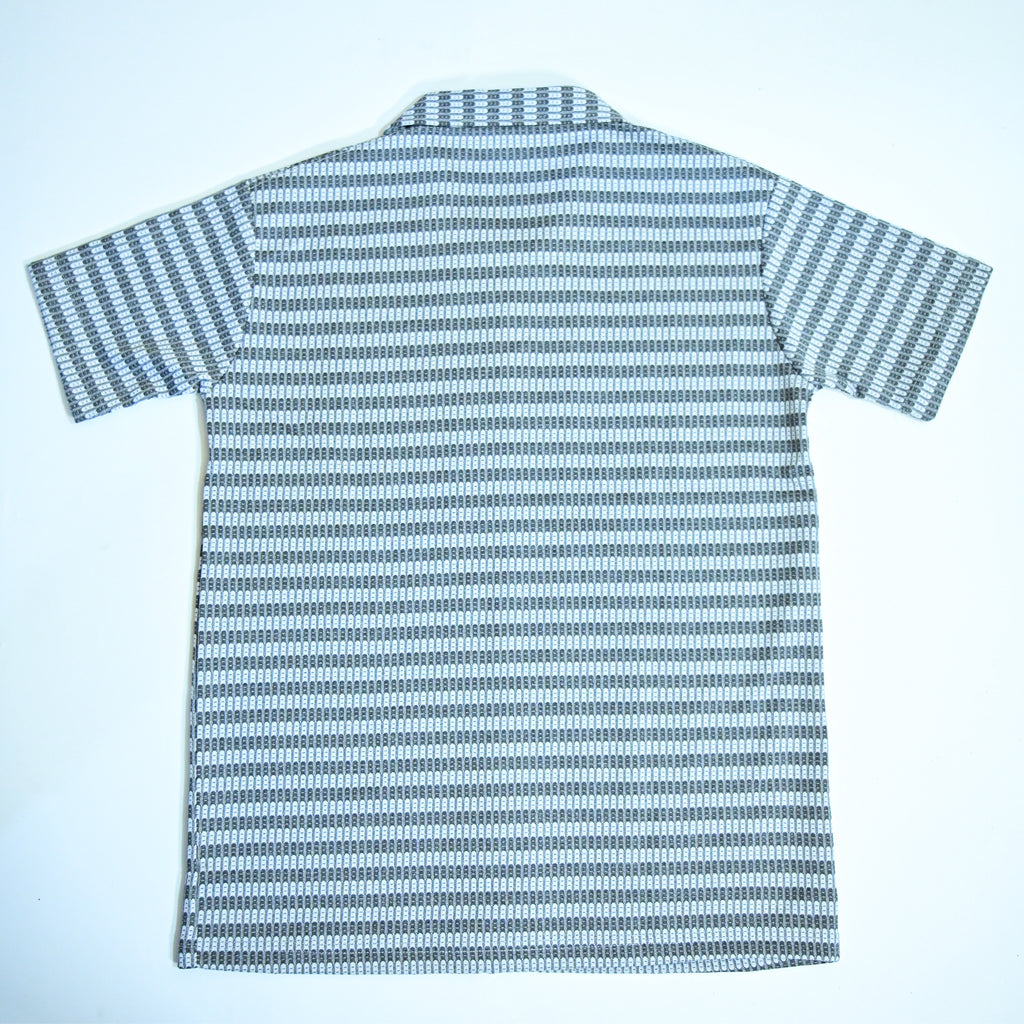 Black & Grey Textured Knit Camp Collar Shirt | Boxy fit