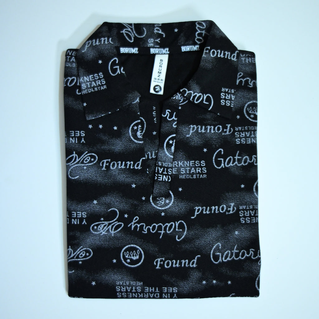 Black Typography Print Polo Shirt | Graphic Polo