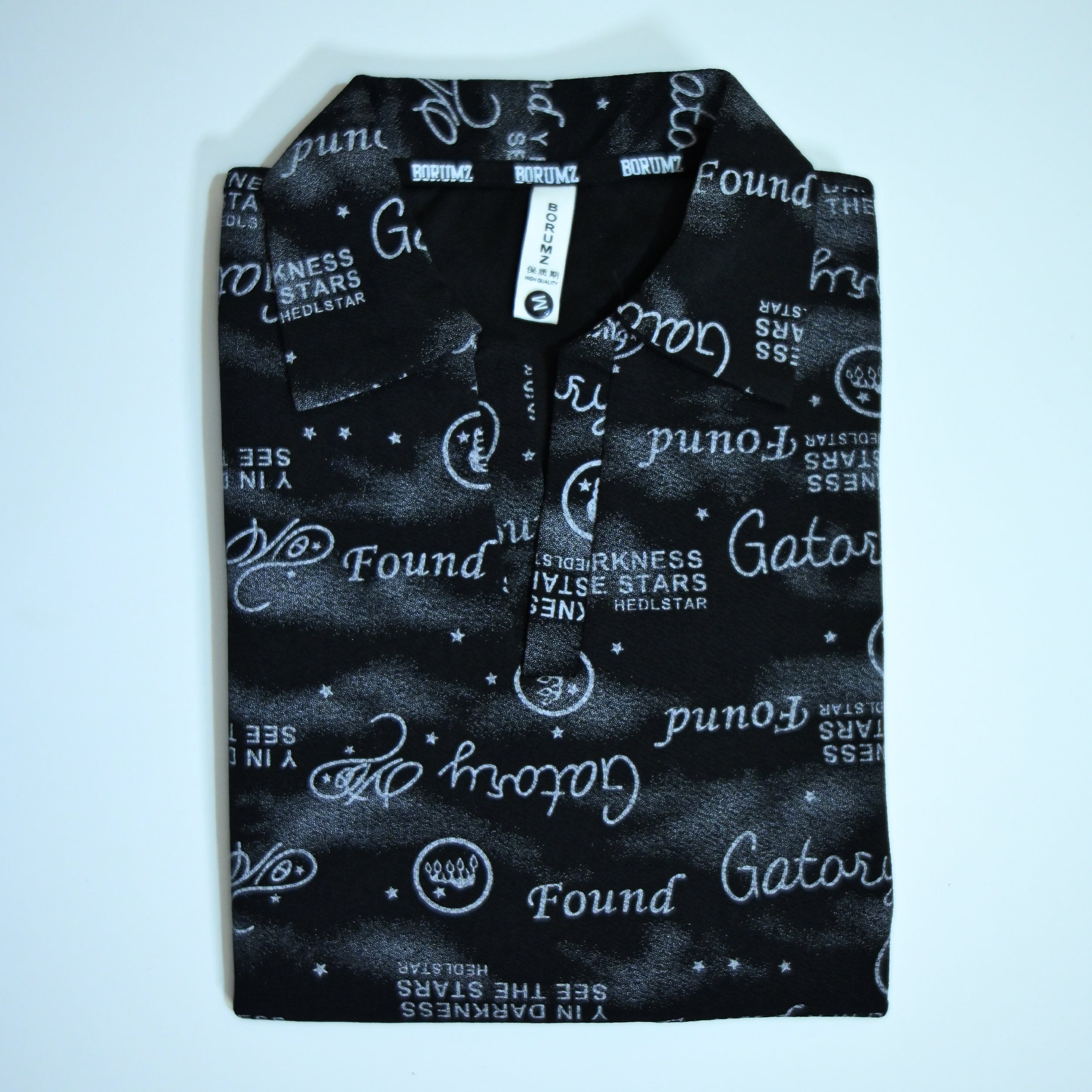 Black Typography Print Polo Shirt | Graphic Polo