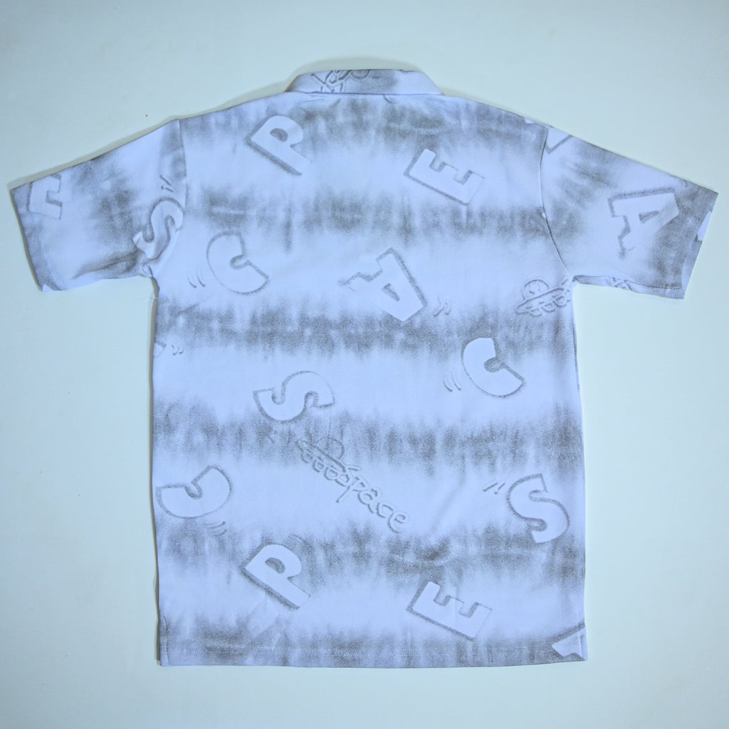 White Tie-Dye Alphabet Print Johnny Collar Polo Shirt | Premium Casual Polo