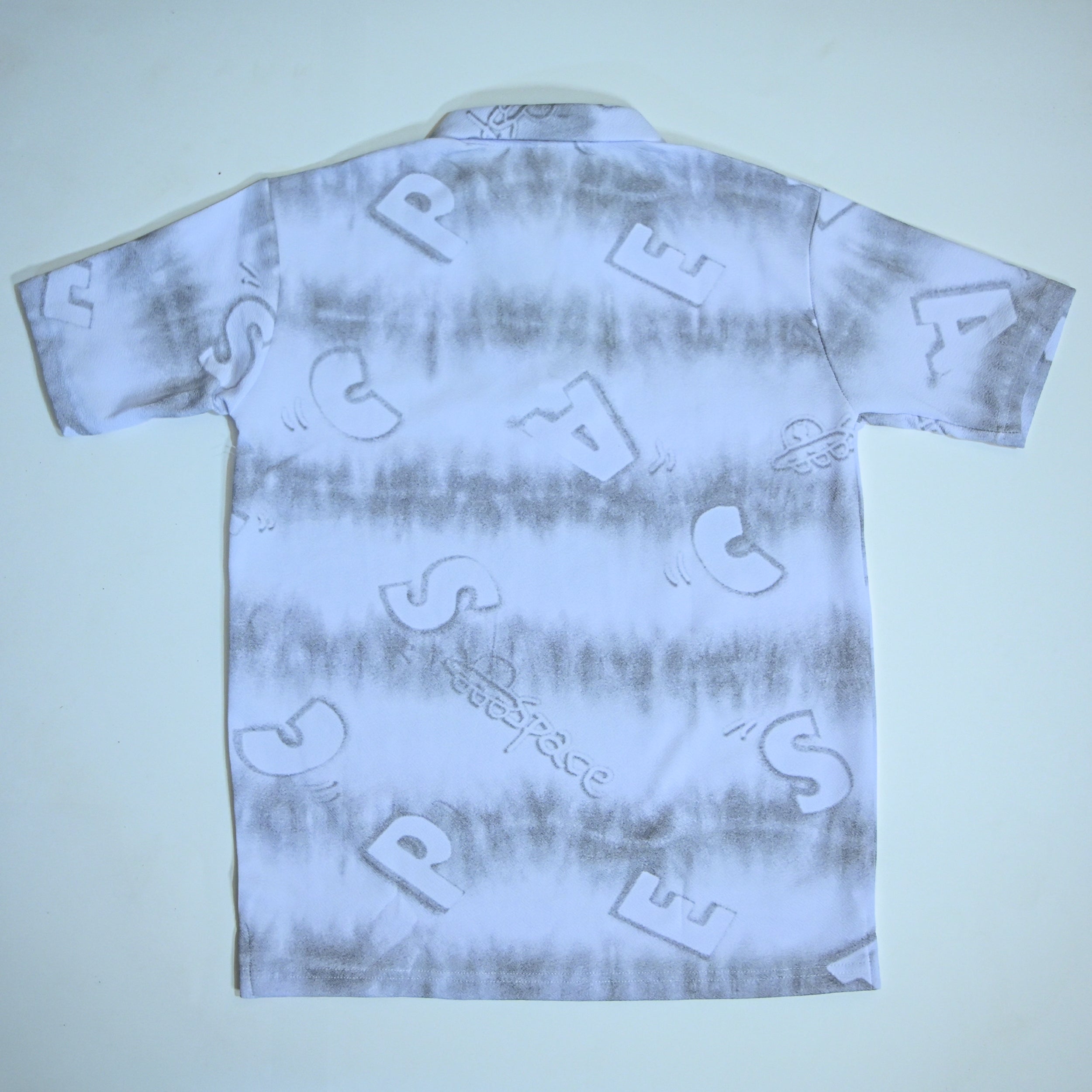 White Tie-Dye Alphabet Print Johnny Collar Polo Shirt | Premium Casual Polo