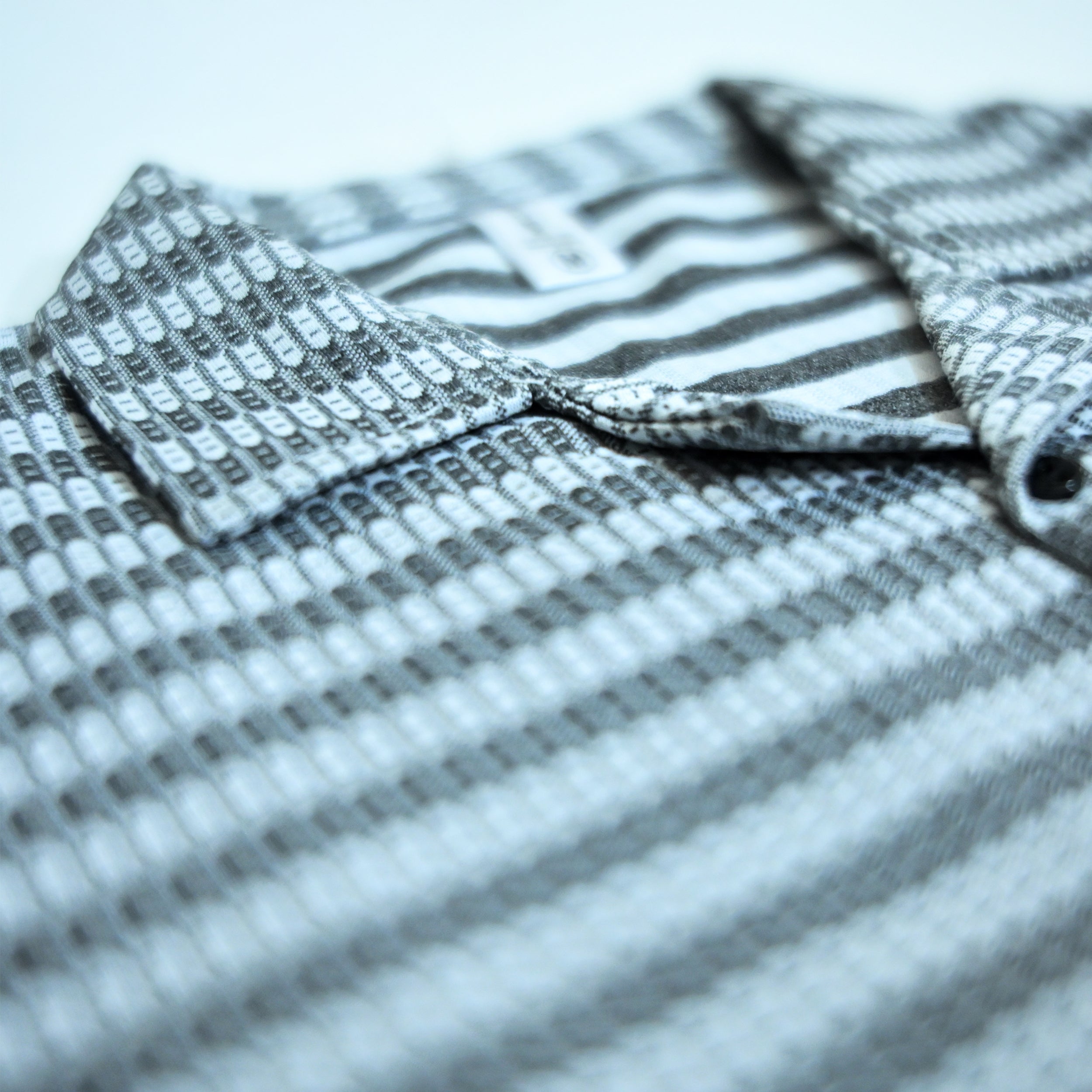 Black & Grey Textured Knit Camp Collar Shirt | Boxy fit