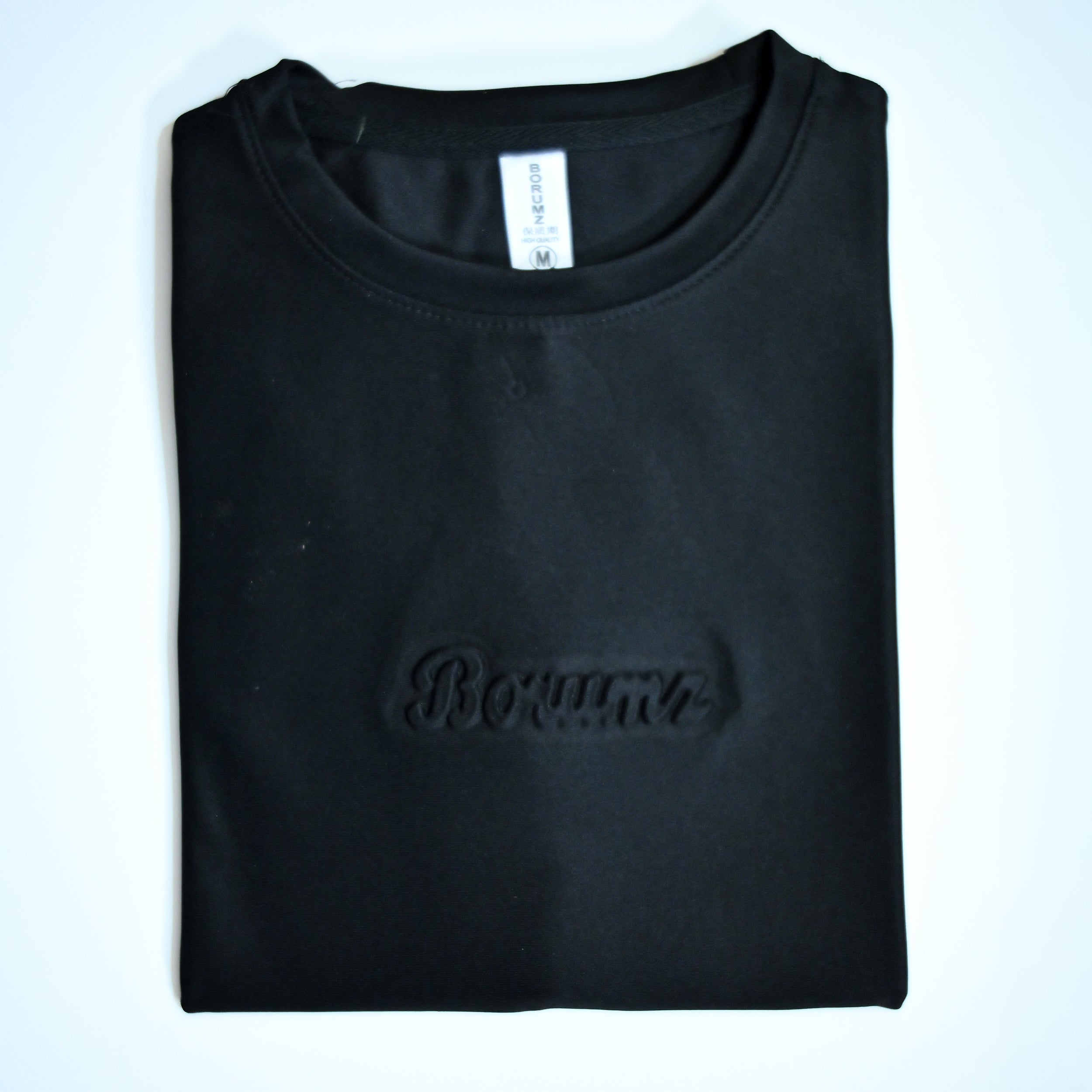 Unisex Embossed Logo Crew Neck T-Shirt - Jet Black