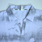 White Tie-Dye Alphabet Print Johnny Collar Polo Shirt - Polo