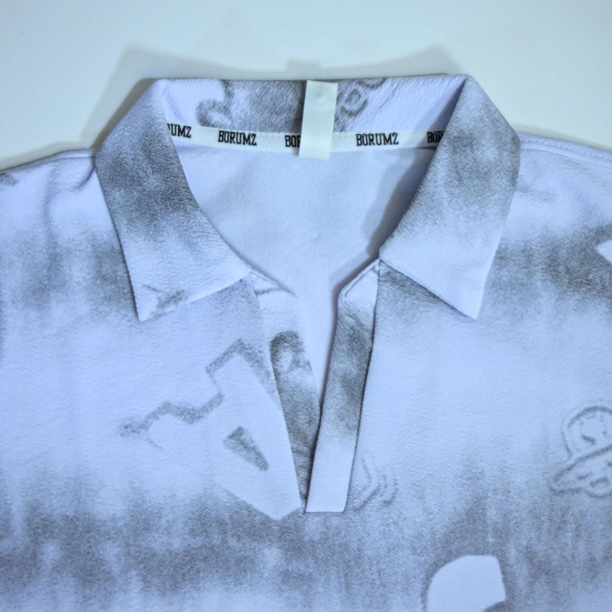 White Tie-Dye Alphabet Print Johnny Collar Polo Shirt | Premium Casual Polo