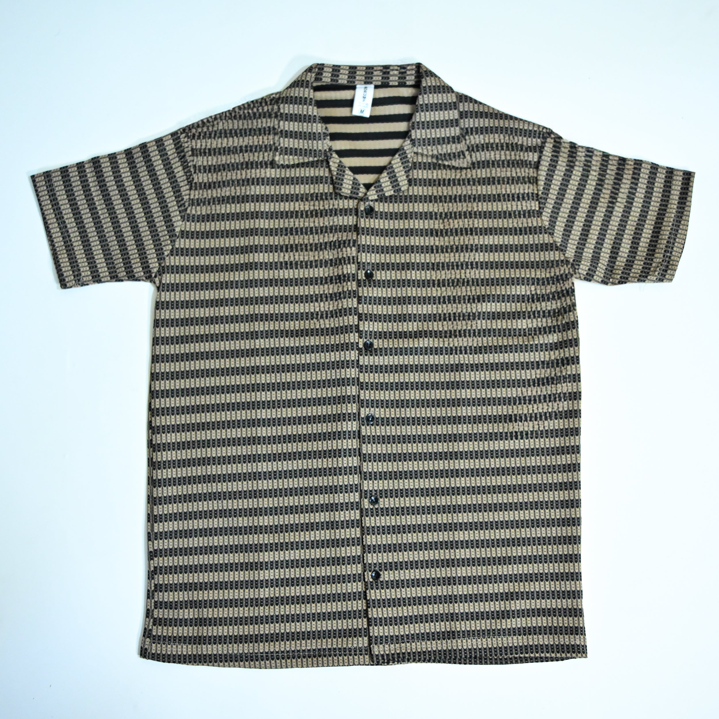 Brown & Black Textured Knit Camp Collar Shirt | Boxy fit