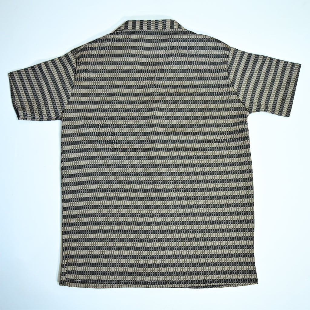 Brown & Black Textured Knit Camp Collar Shirt | Boxy fit