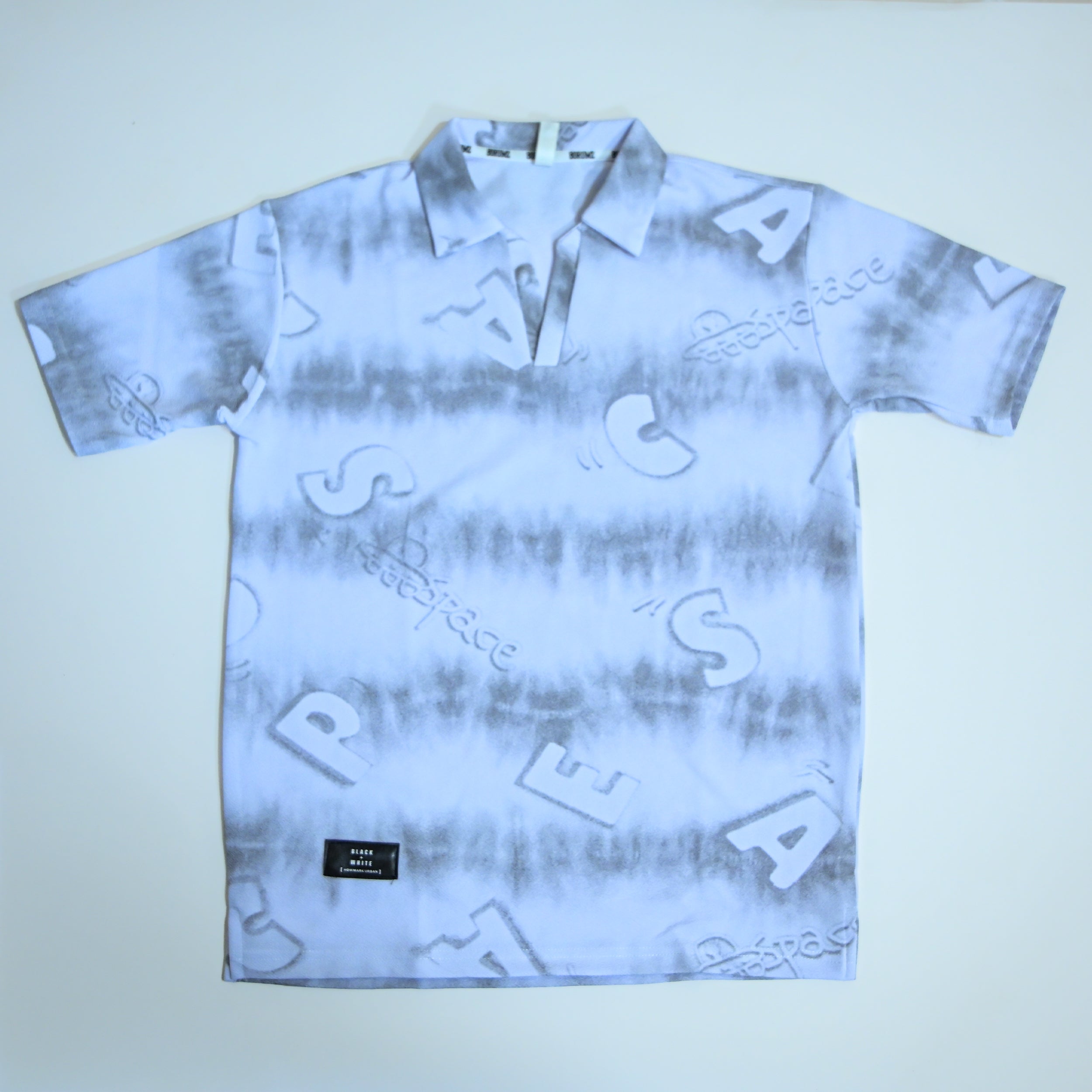 White Tie-Dye Alphabet Print Johnny Collar Polo Shirt | Premium Casual Polo