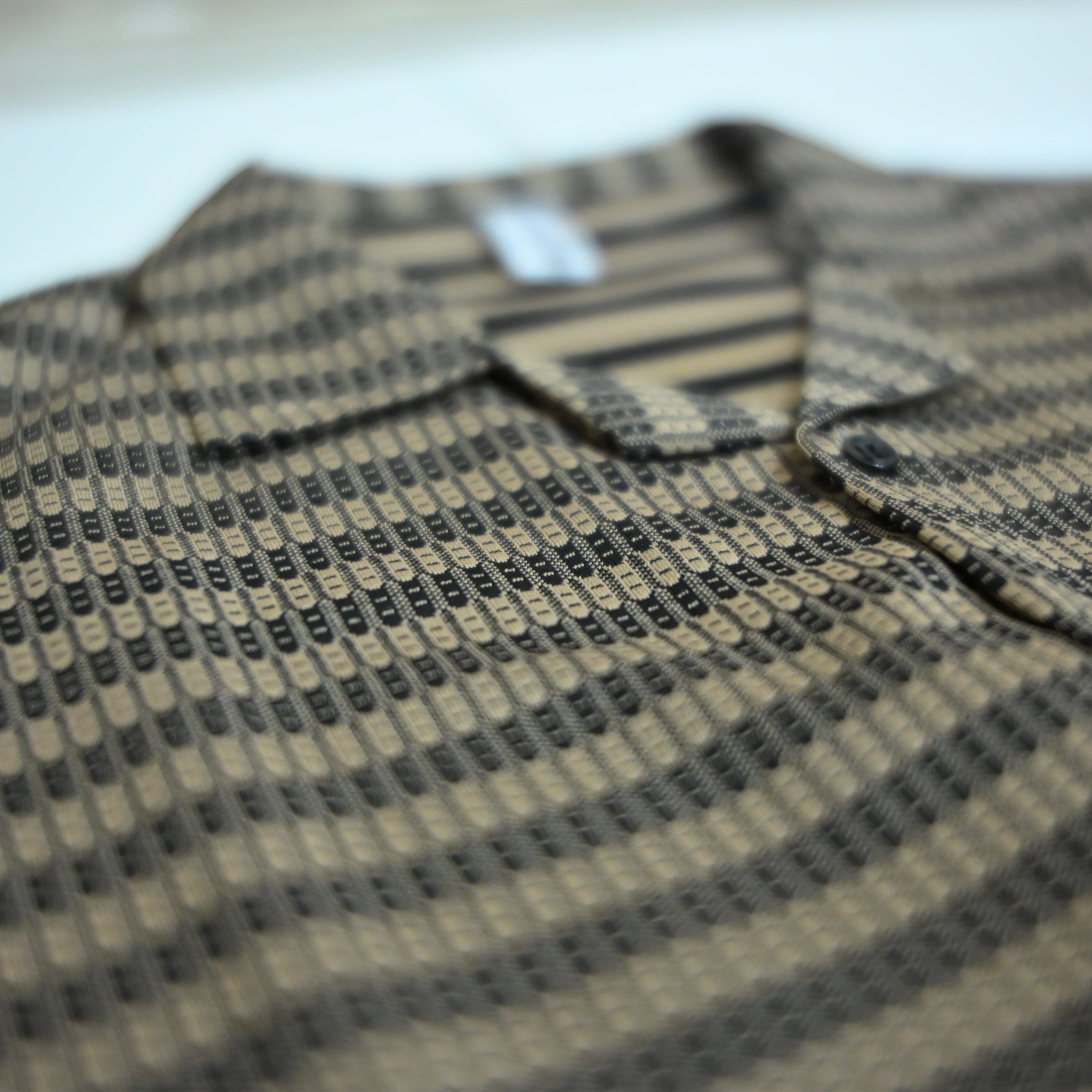 Brown & Black Textured Knit Camp Collar Shirt | Boxy fit