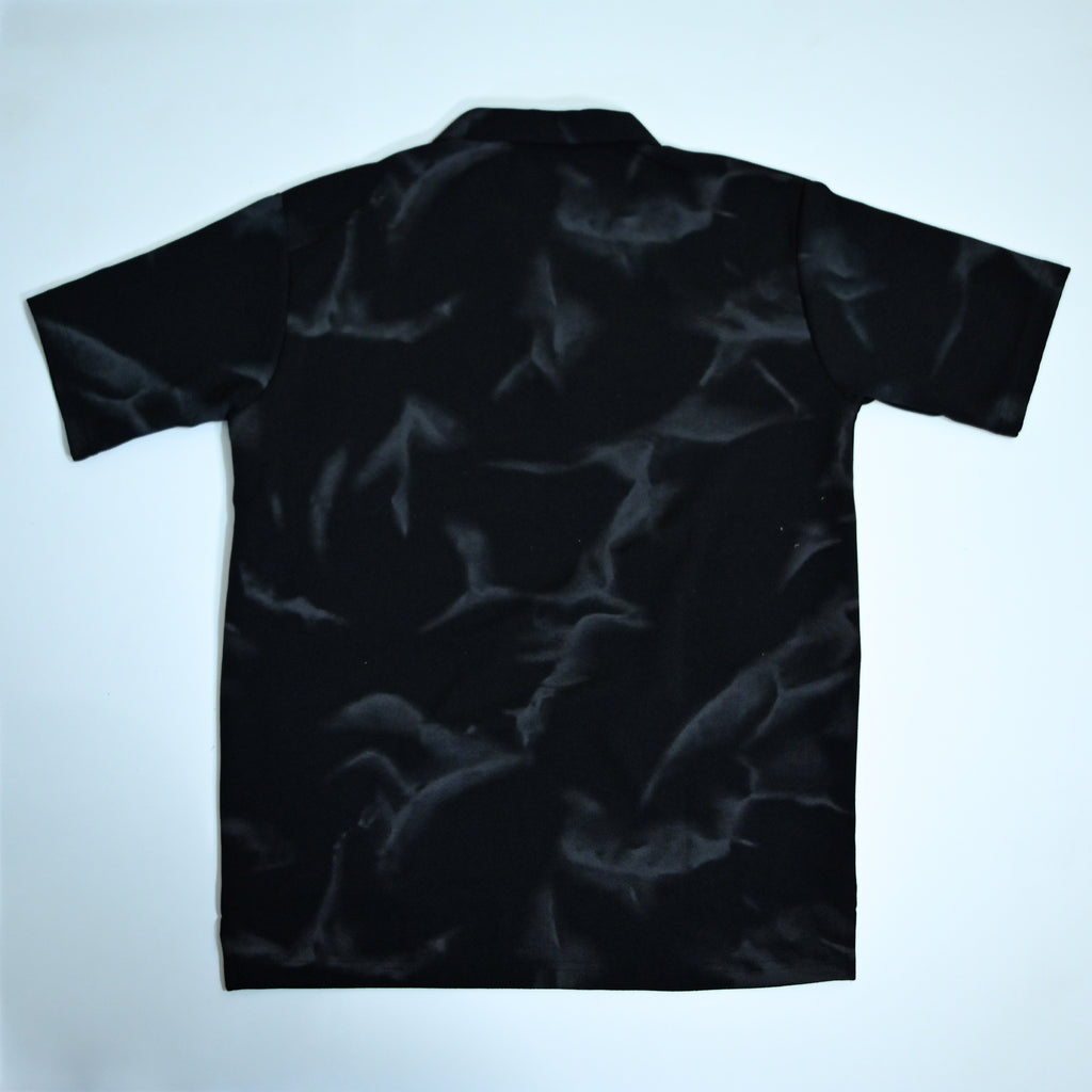 Black Tie-Dye Print Johnny Collar Polo Shirt | Premium Casual Polo