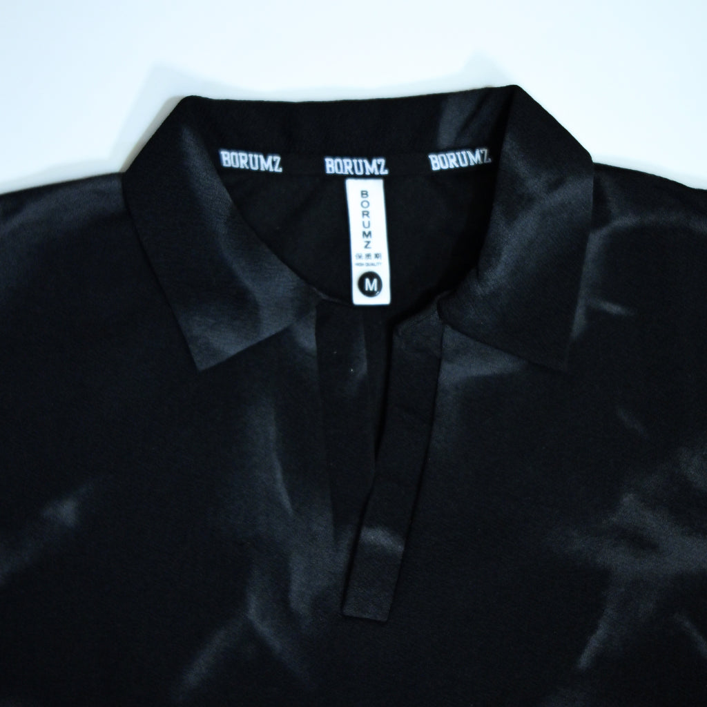 Black Tie-Dye Print Johnny Collar Polo Shirt | Premium Casual Polo