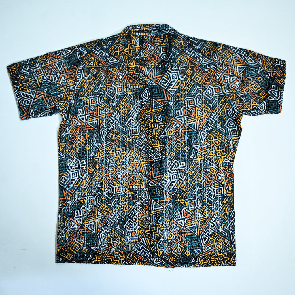 Borumz Crochet-Inspired Geometric Print Cuban Collar Shirt – Boxy Fit