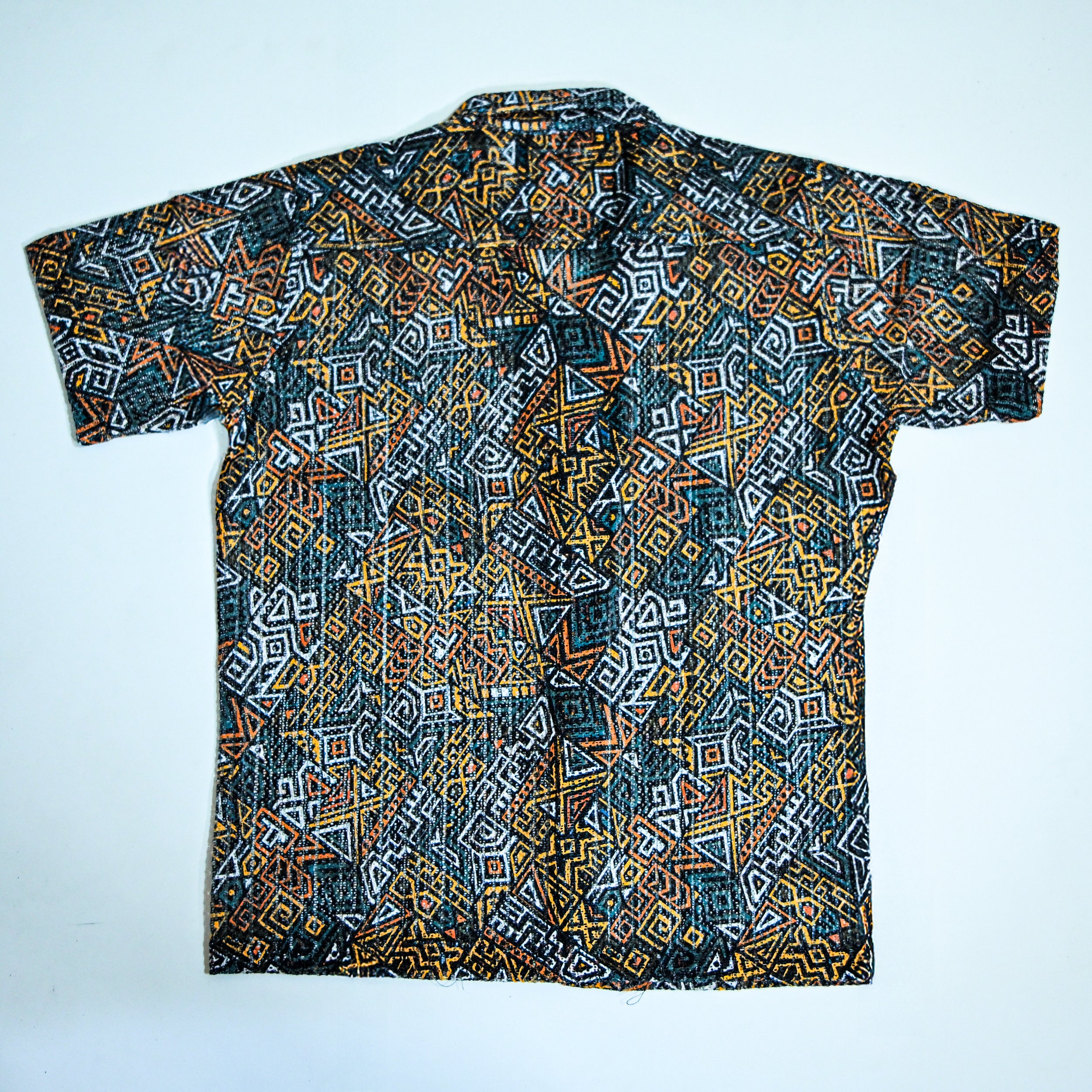 Borumz Crochet-Inspired Geometric Print Cuban Collar Shirt – Boxy Fit
