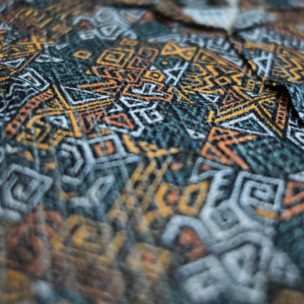 Borumz Crochet-Inspired Geometric Print Cuban Collar Shirt – Boxy Fit