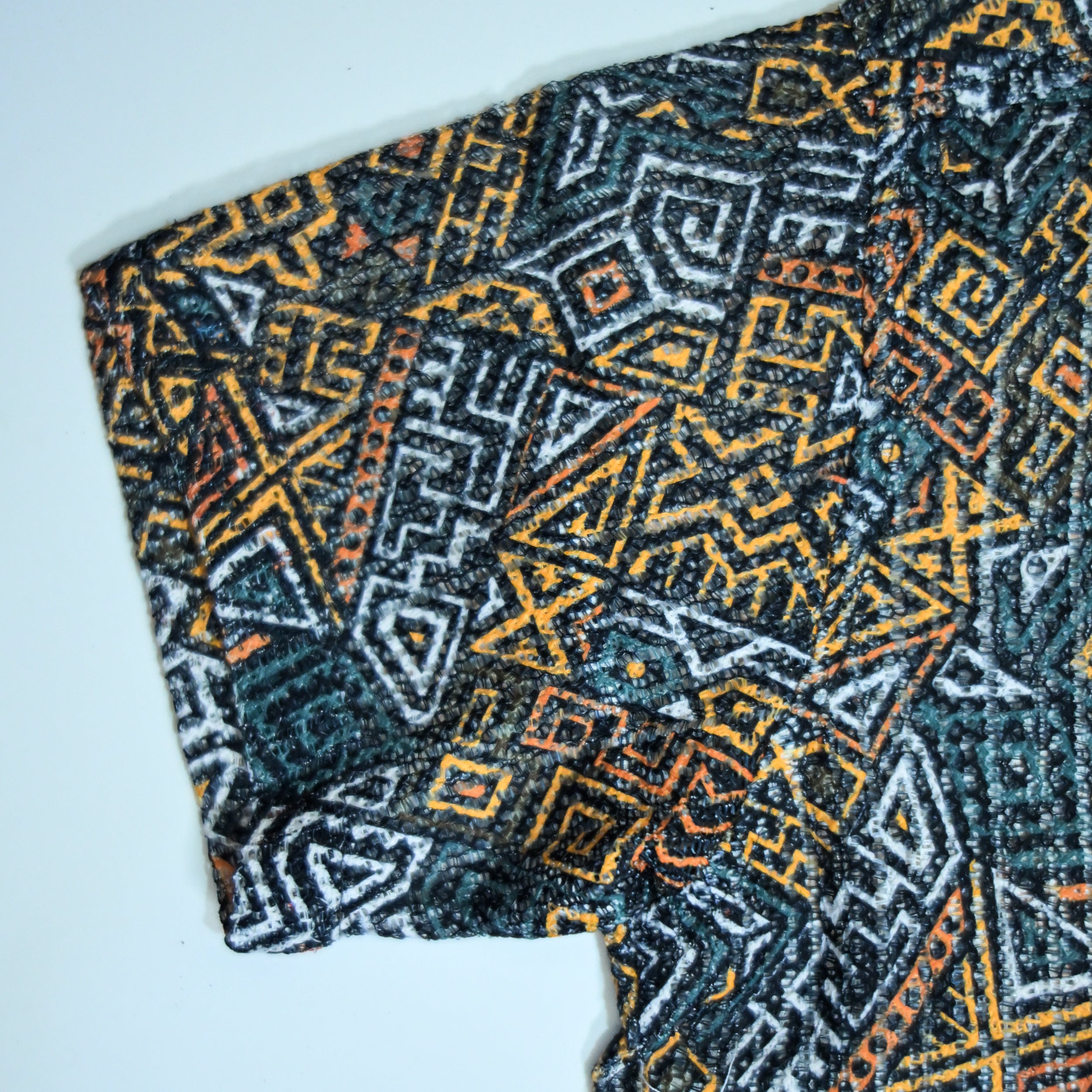 Borumz Crochet-Inspired Geometric Print Cuban Collar Shirt – Boxy Fit