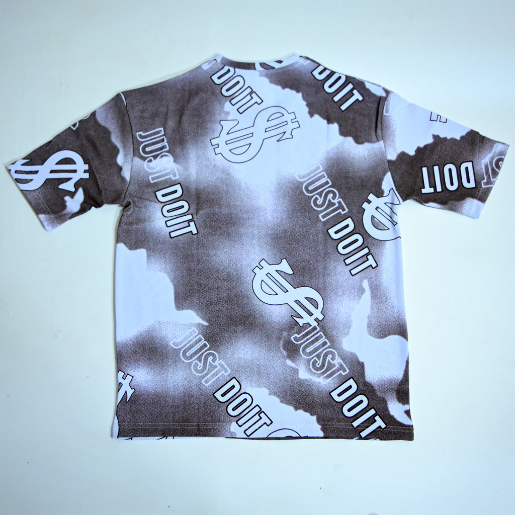 Dollar Print Oversized T-Shirt – Brown & White