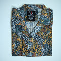 Borumz Crochet-Inspired Geometric Print Cuban Collar Shirt – Boxy Fit