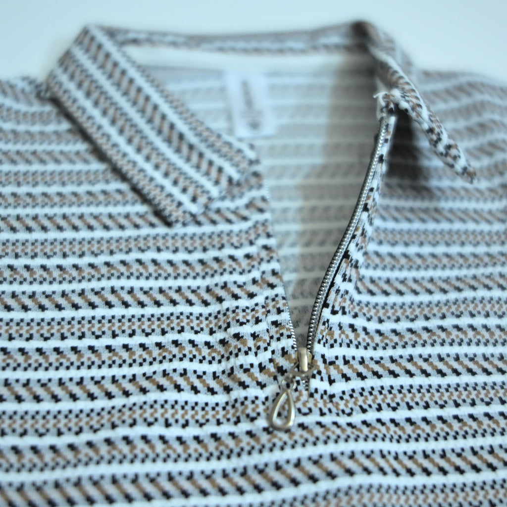Black & Brown Striped Zip Polo Shirt | Knit Polo