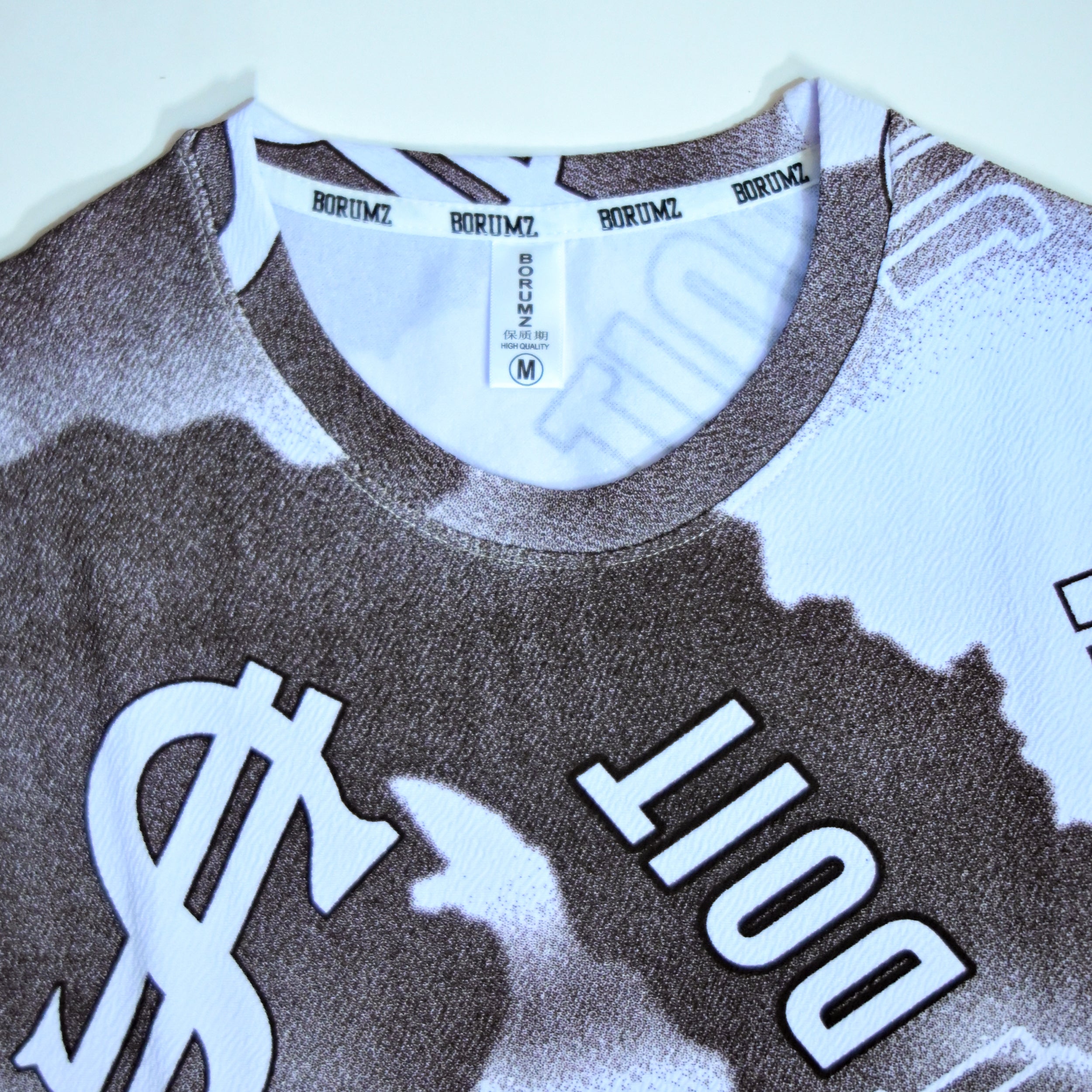 Dollar Print Oversized T-Shirt – Brown & White