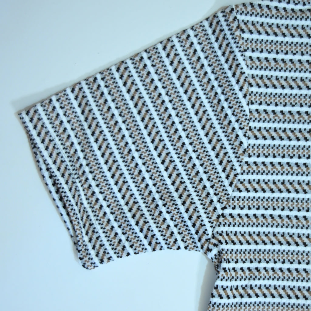 Black & Brown Striped Zip Polo Shirt | Knit Polo