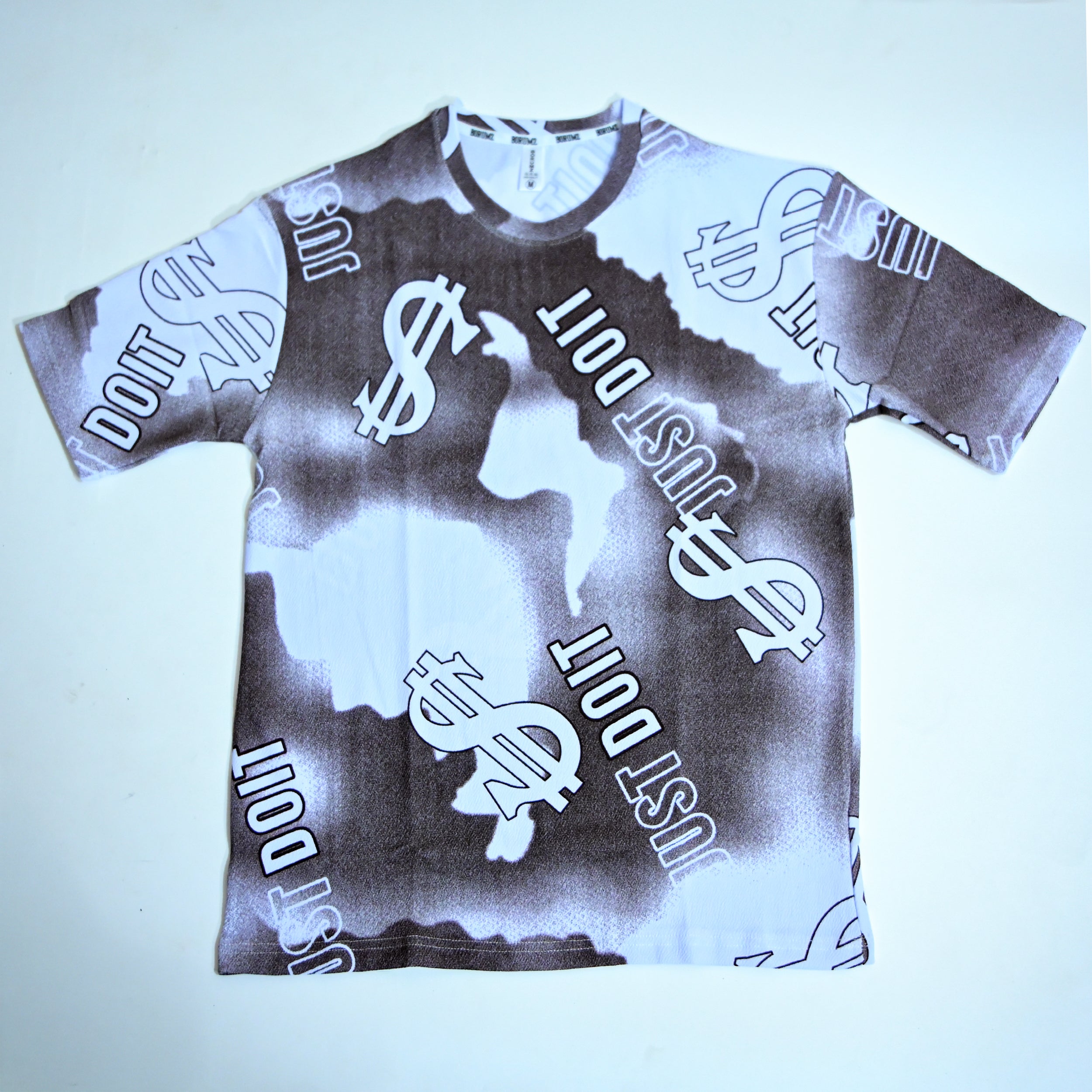 Dollar Print Oversized T-Shirt – Brown & White