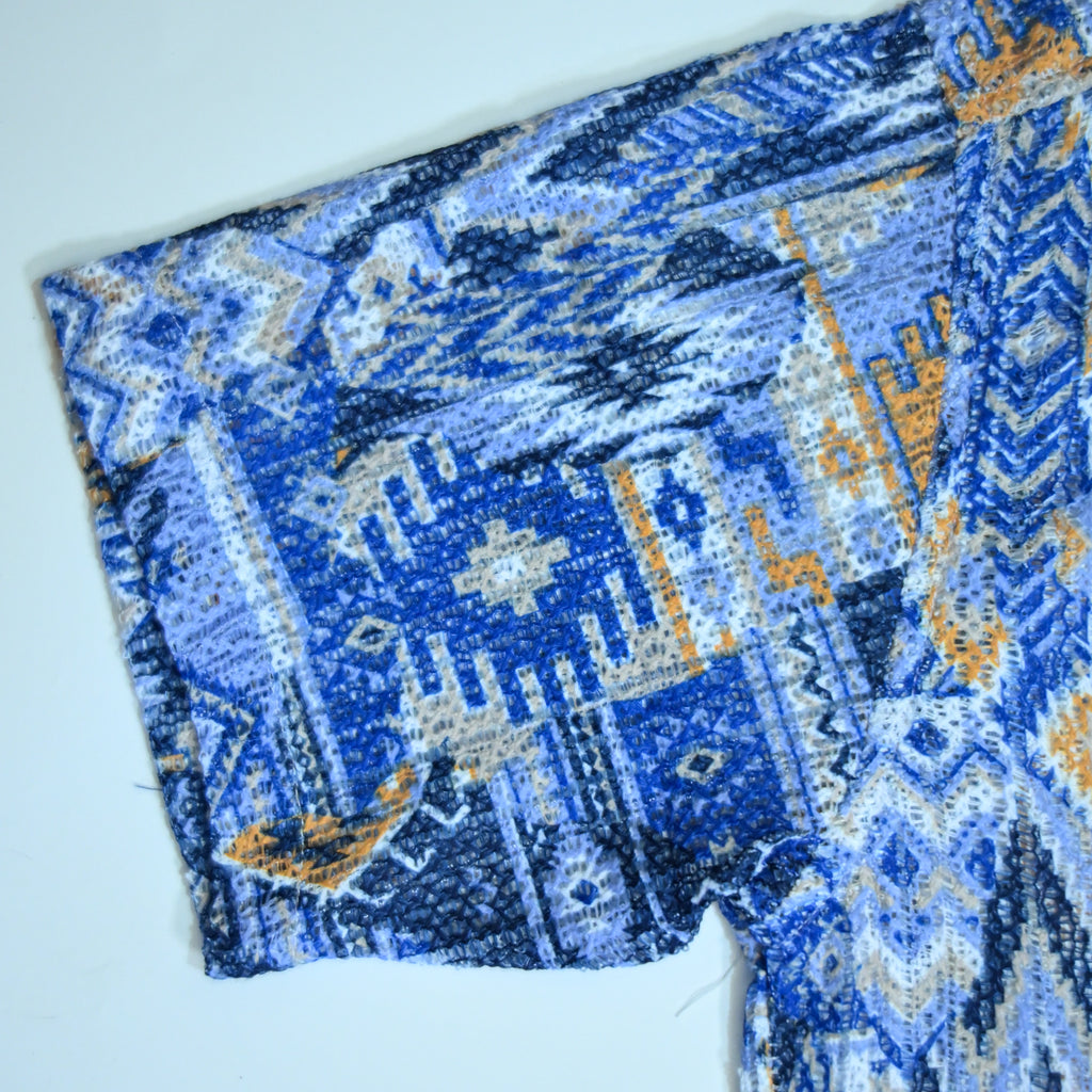 Borumz Crochet-Inspired Geometric Print Cuban Collar Shirt – Boxy Fit