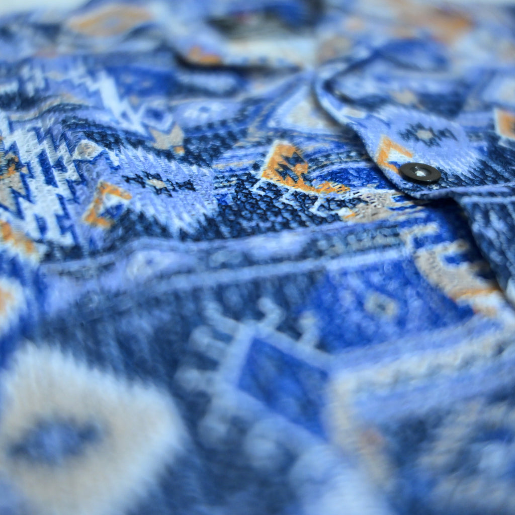 Borumz Crochet-Inspired Geometric Print Cuban Collar Shirt – Boxy Fit