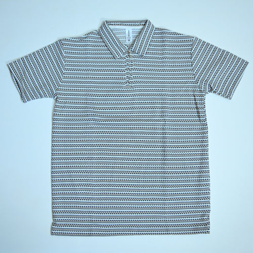 Black & Brown Striped Zip Polo Shirt | Knit Polo