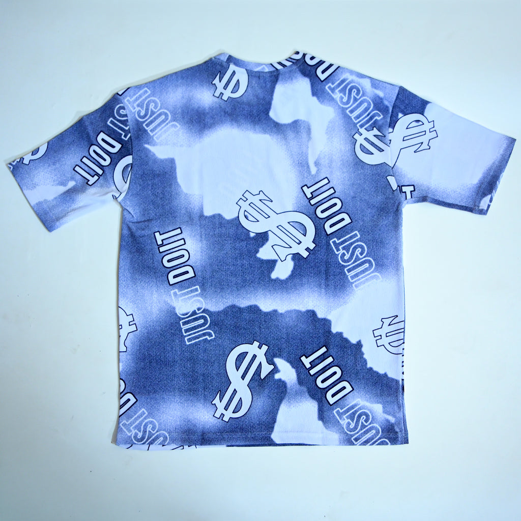 Dollar Print Oversized T-Shirt – Blue & White