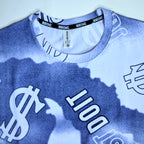 Dollar Print Oversized T-Shirt – Blue & White