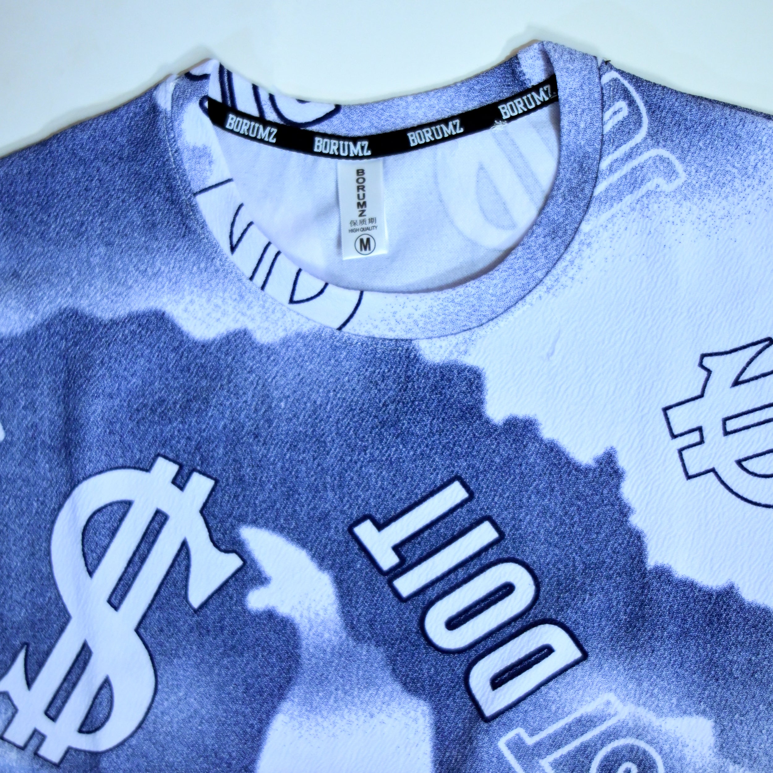 Dollar Print Oversized T-Shirt – Blue & White