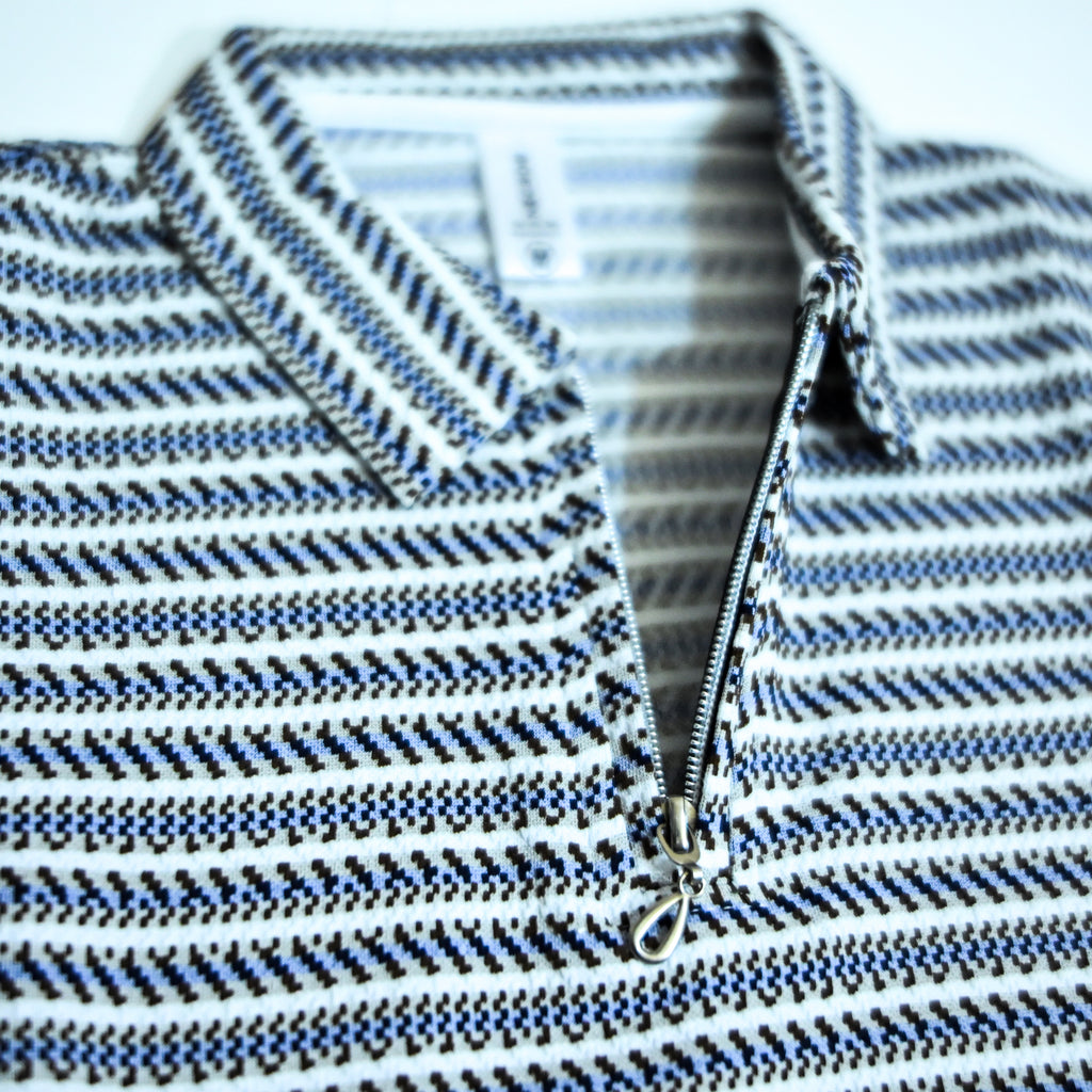 Black & Blue Striped Zip Polo Shirt | Knit Polo