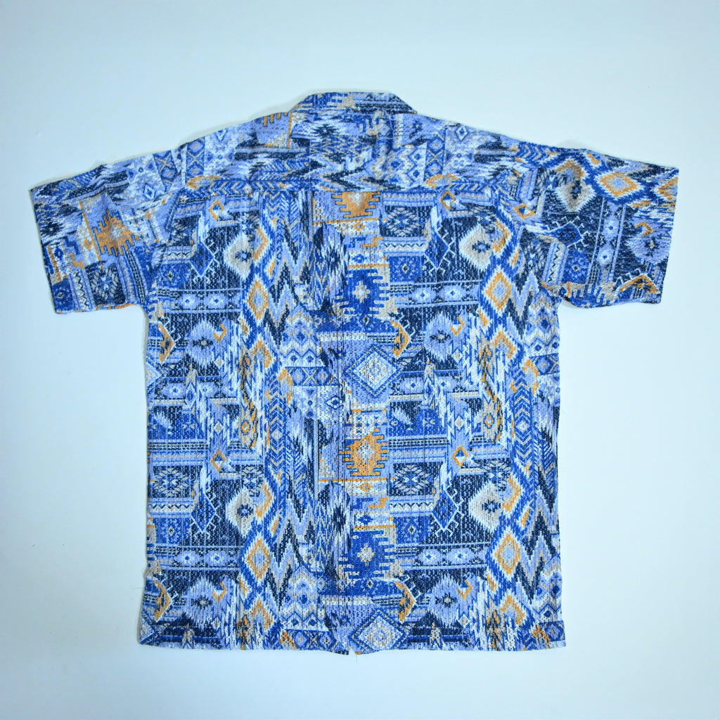 Borumz Crochet-Inspired Geometric Print Cuban Collar Shirt – Boxy Fit