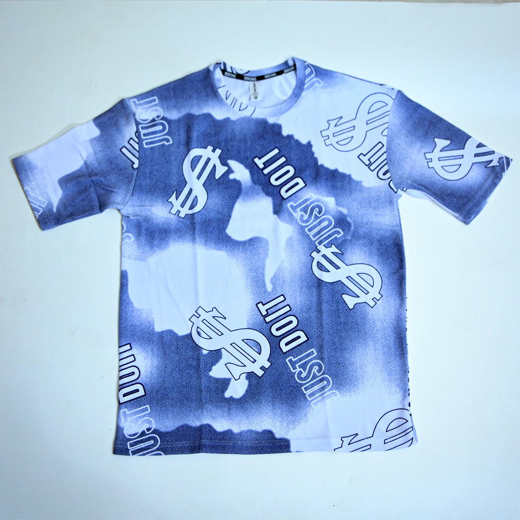 Dollar Print Oversized T-Shirt – Blue & White