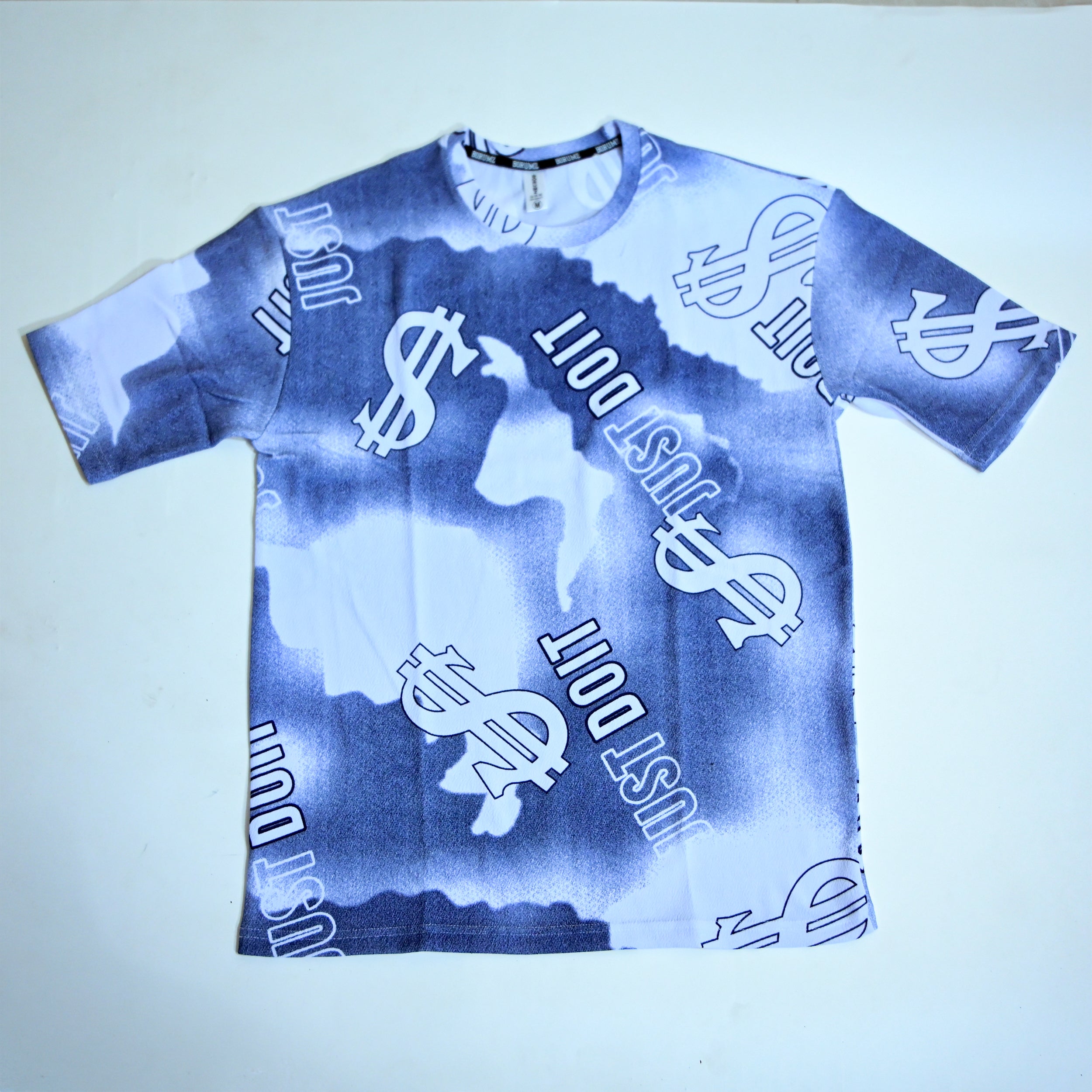 Dollar Print Oversized T-Shirt – Blue & White