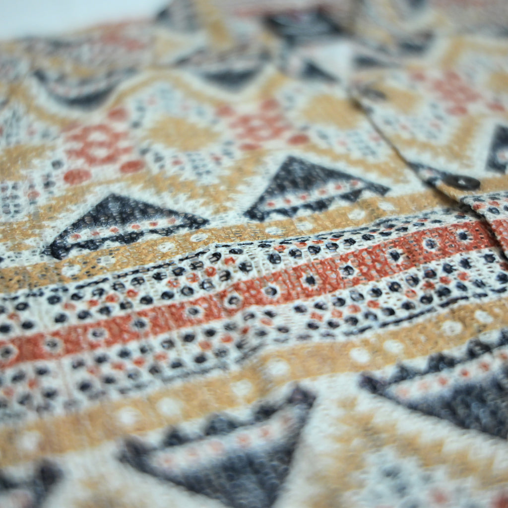 Borumz Crochet-Inspired Geometric Print Cuban Collar Shirt – Boxy Fit
