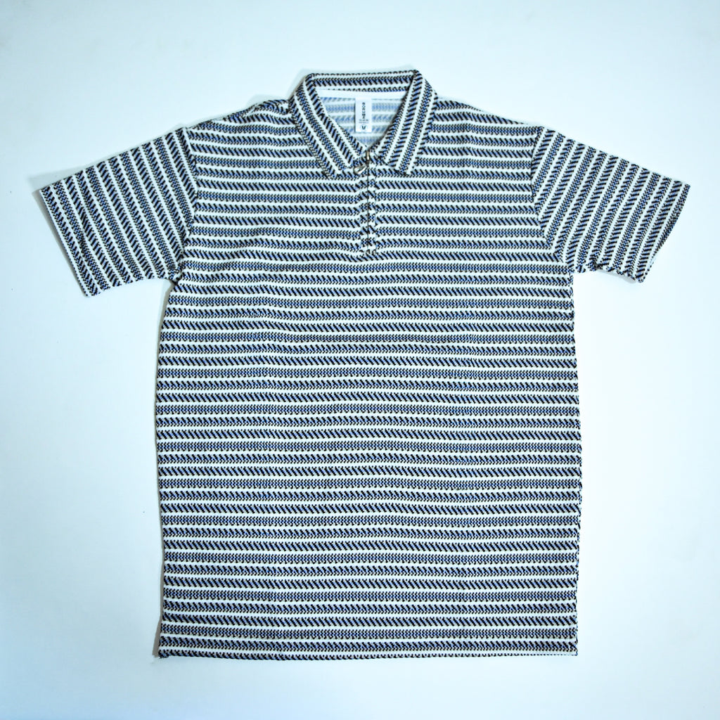 Black & Blue Striped Zip Polo Shirt | Knit Polo