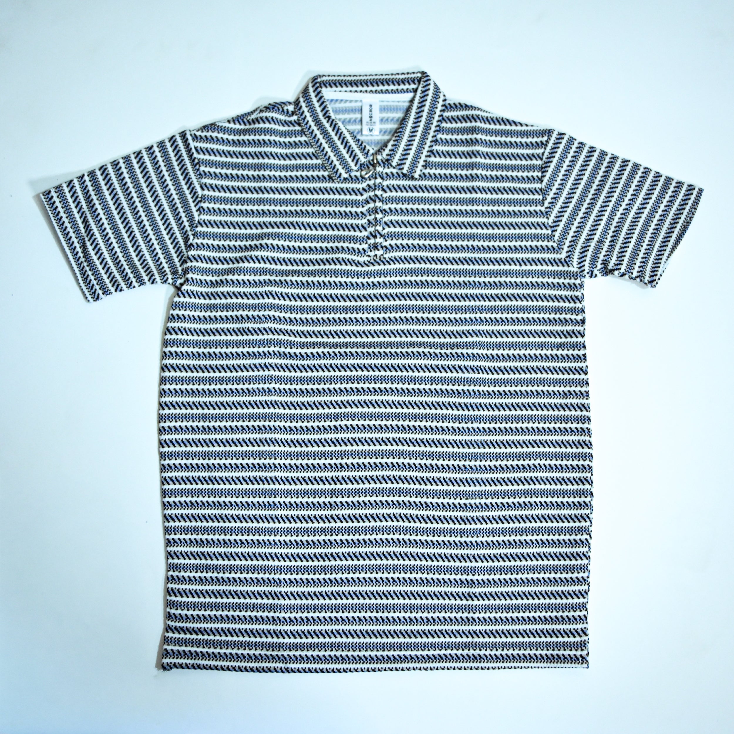 Black & Blue Striped Zip Polo Shirt | Knit Polo