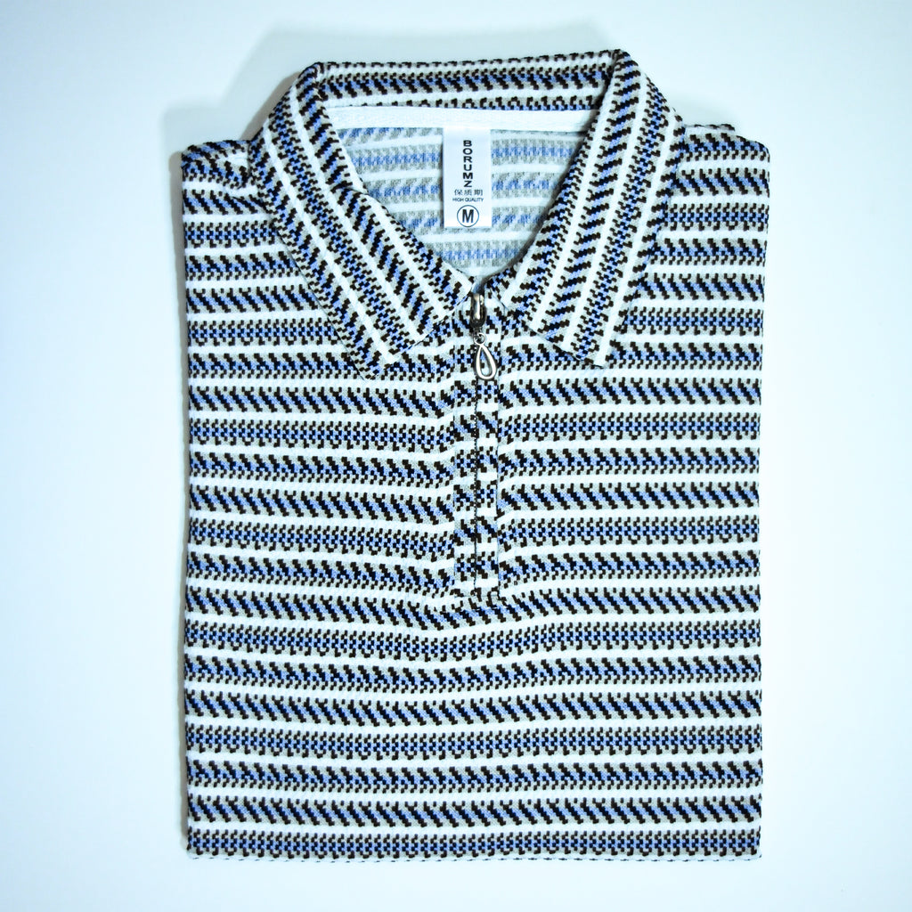 Black & Blue Striped Zip Polo Shirt | Knit Polo