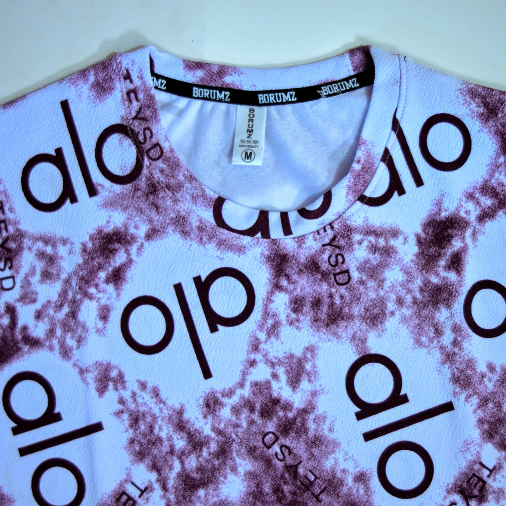Abstract Logo Print Oversized T-Shirt – Burgundy & White