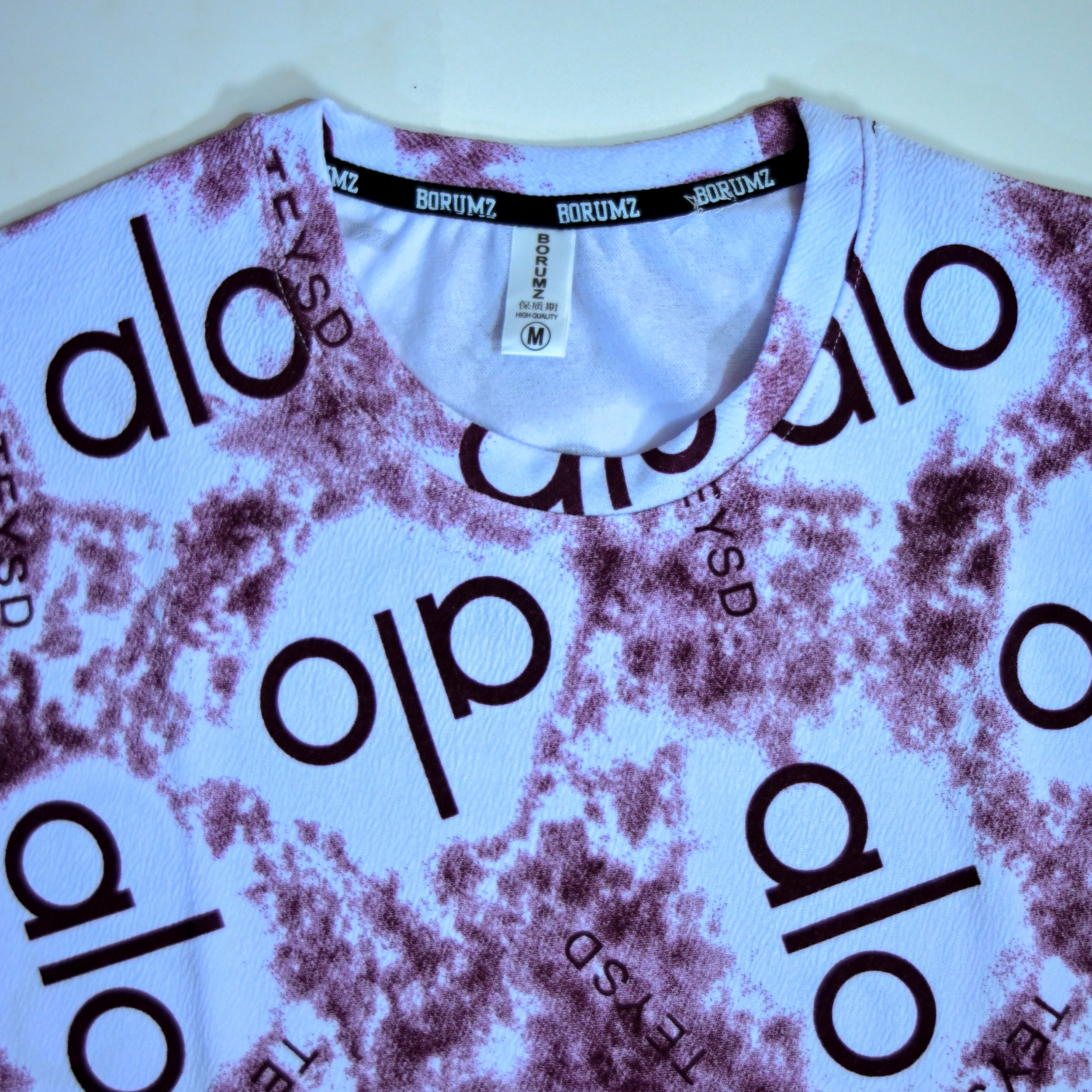 Abstract Logo Print Oversized T-Shirt – Burgundy & White