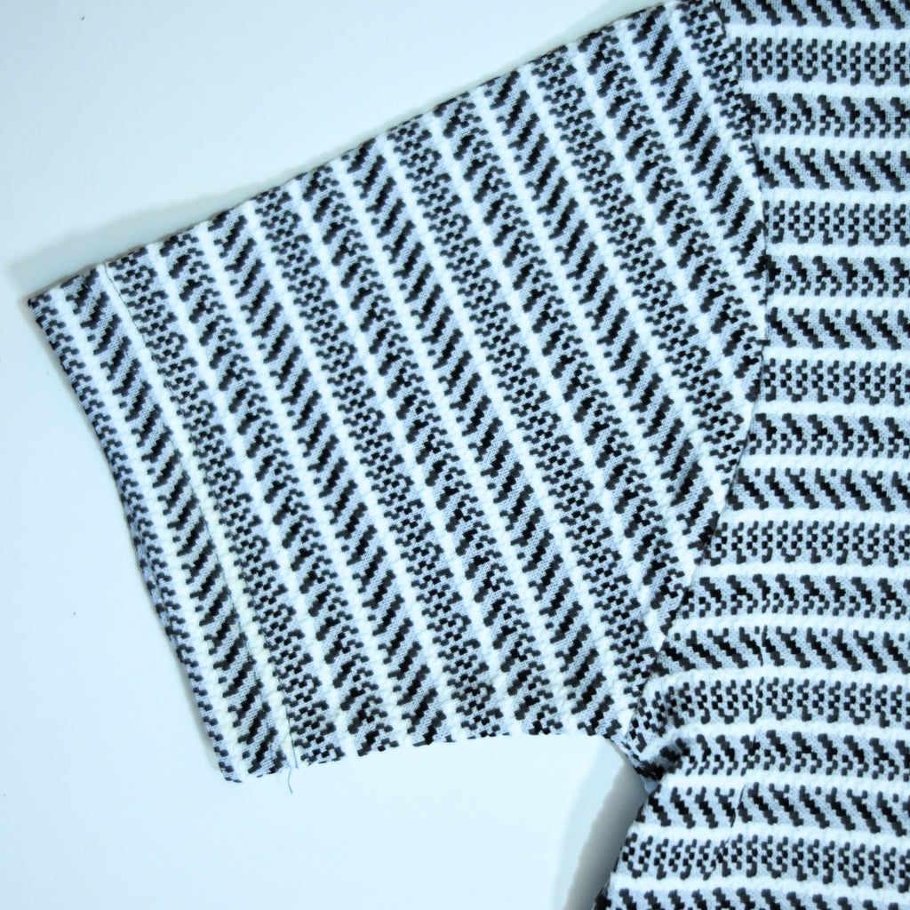 Black & Grey Striped Zip Polo Shirt | Knit Polo