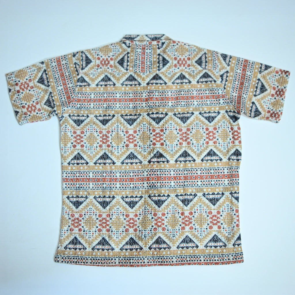 Borumz Crochet-Inspired Geometric Print Cuban Collar Shirt – Boxy Fit