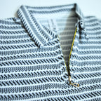 Black & Grey Striped Zip Polo Shirt | Knit Polo