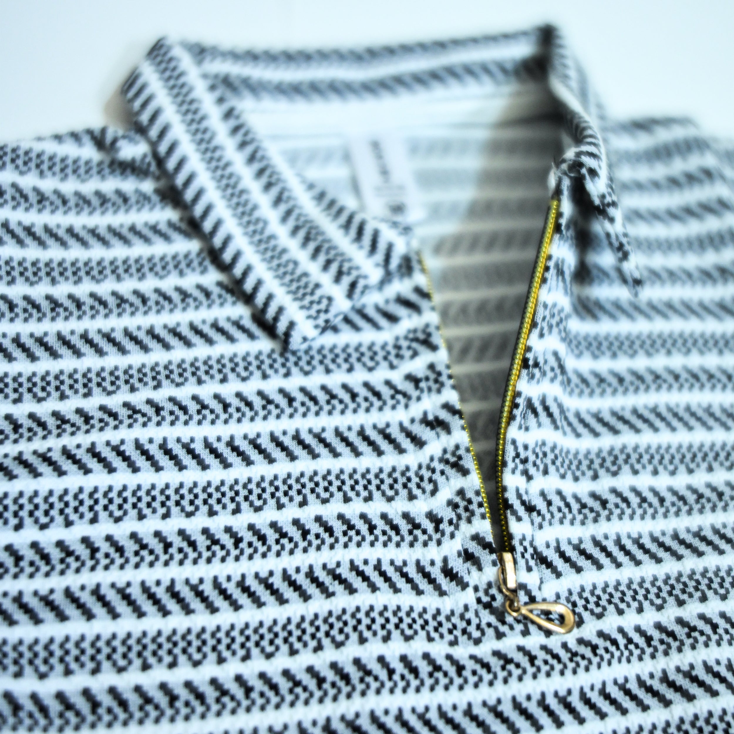 Black & Grey Striped Zip Polo Shirt | Knit Polo