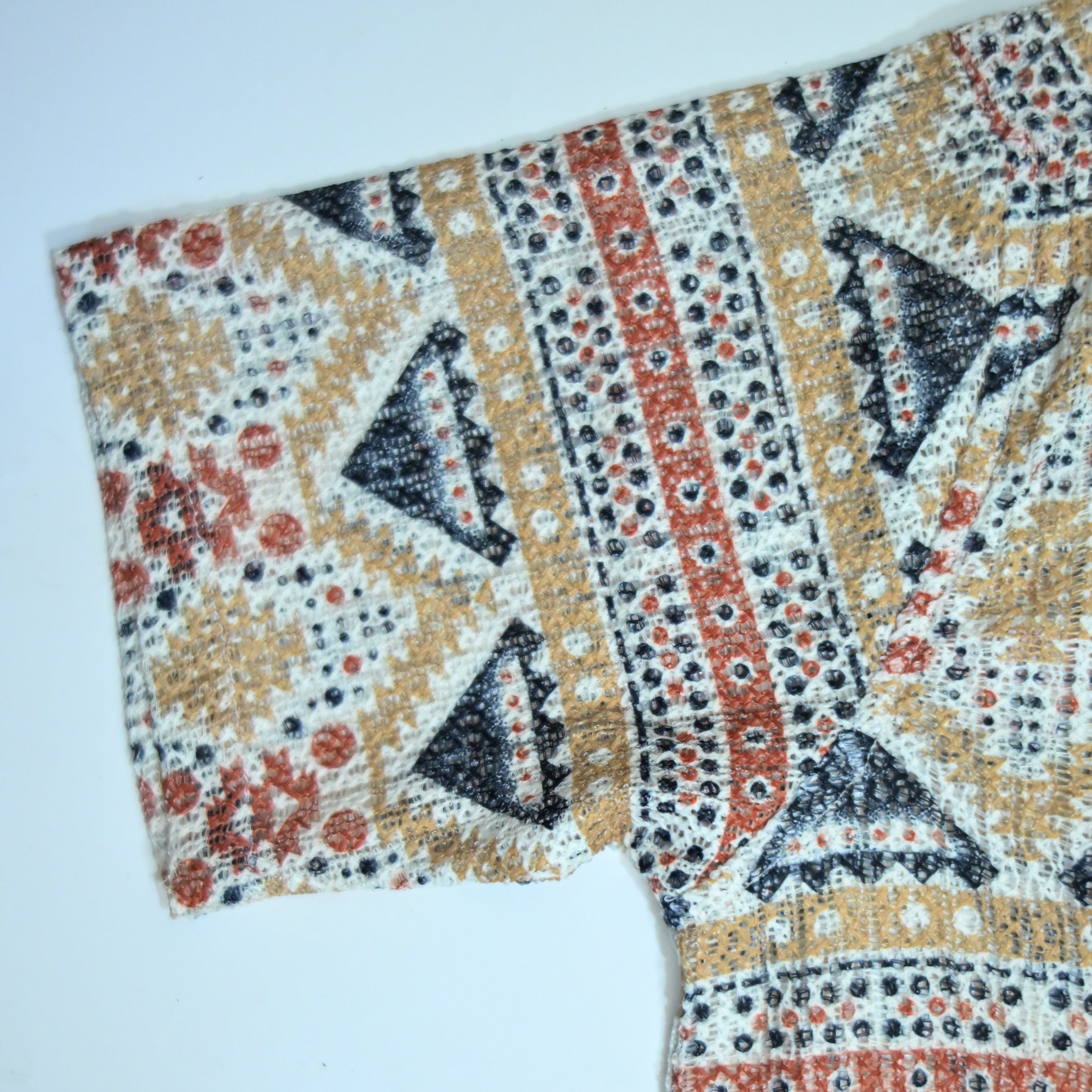 Borumz Crochet-Inspired Geometric Print Cuban Collar Shirt – Boxy Fit